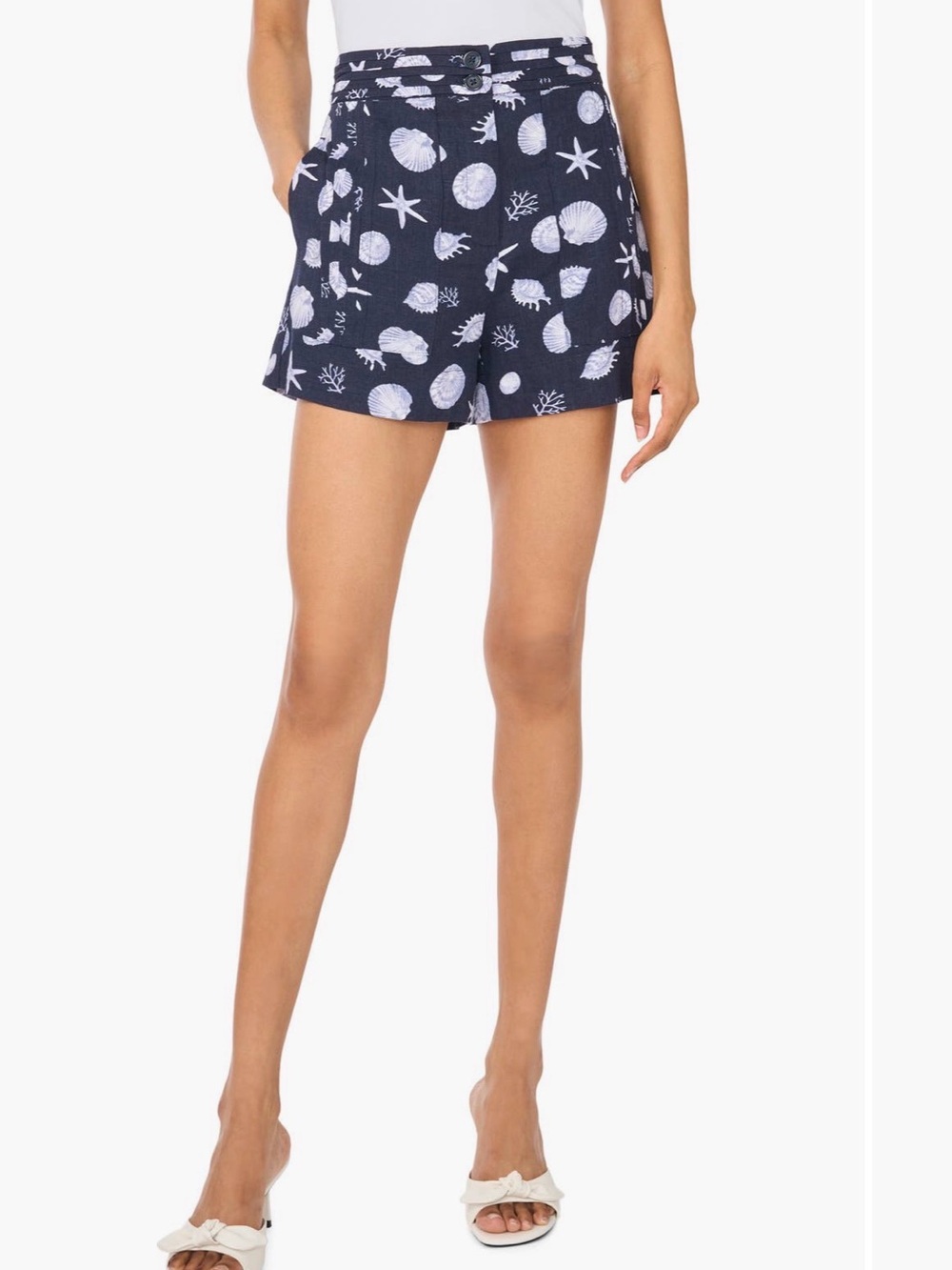 Navy Shell Print High-Waist Shorts